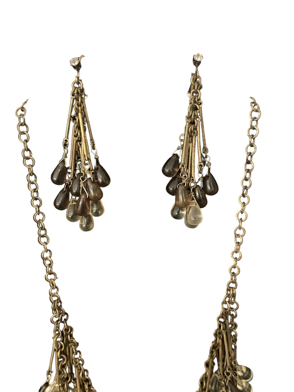 Vintage Coldwater Creek Art Nouveau Gold Tone Tear Drop Necklace Earrings Set