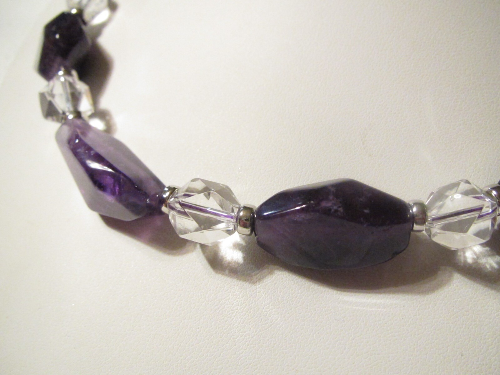 NEW HSN LARGE CHUNKY GENUINE AMETHYSTS & CRYSTALS BEAD NECKLACE – STERLING CLASP