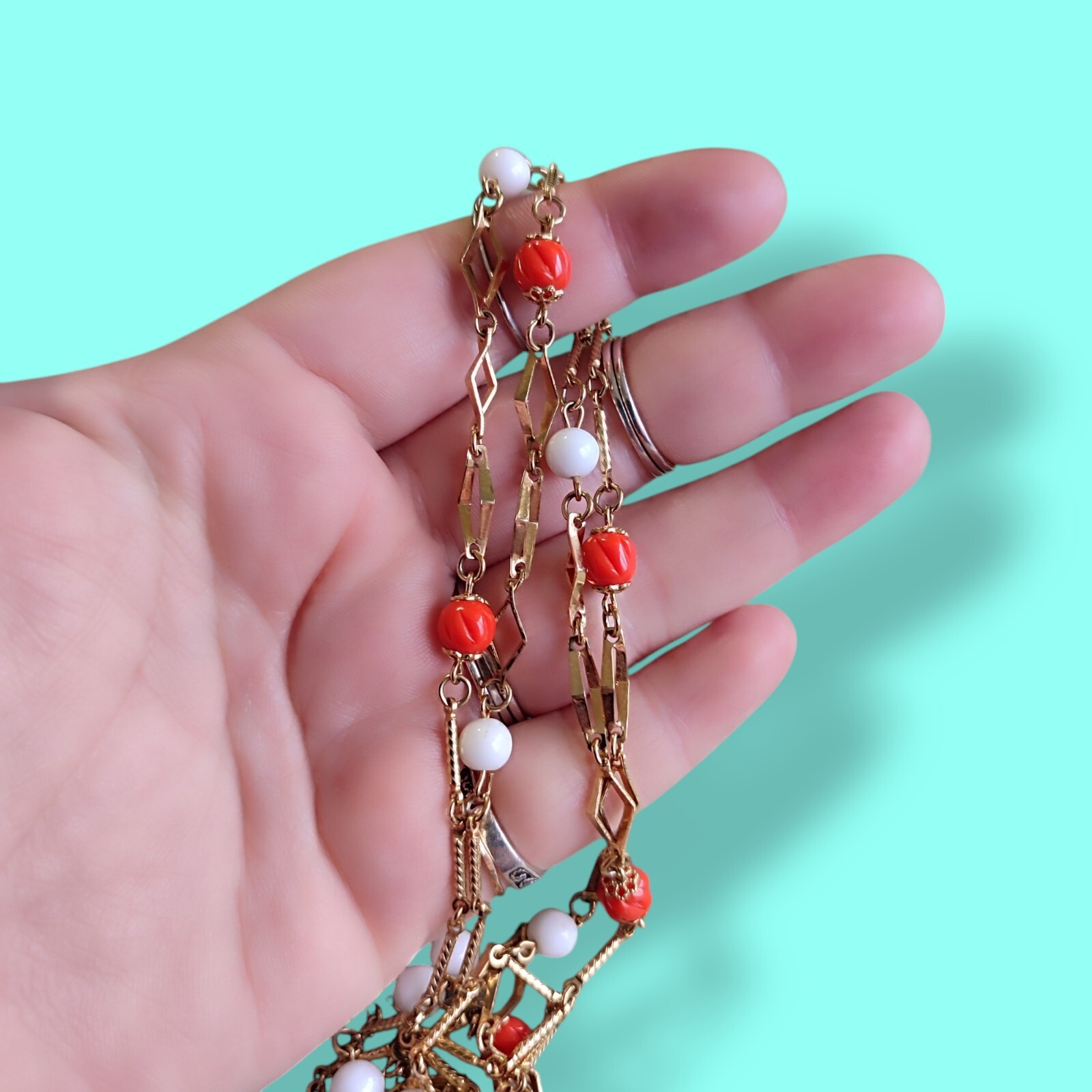 Vtg 56im Flapper Style Molded Glass Bead Station Bar Link Geometric Necklace
