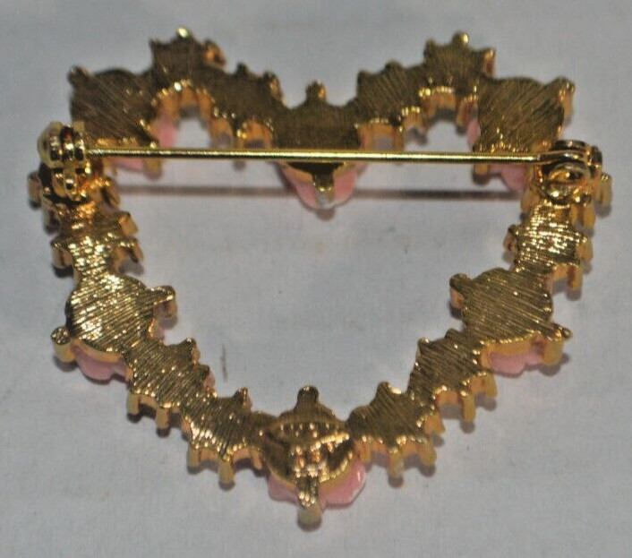 Avon Roses and Rhinestones Heart Brooch Pin with Safety Clasp