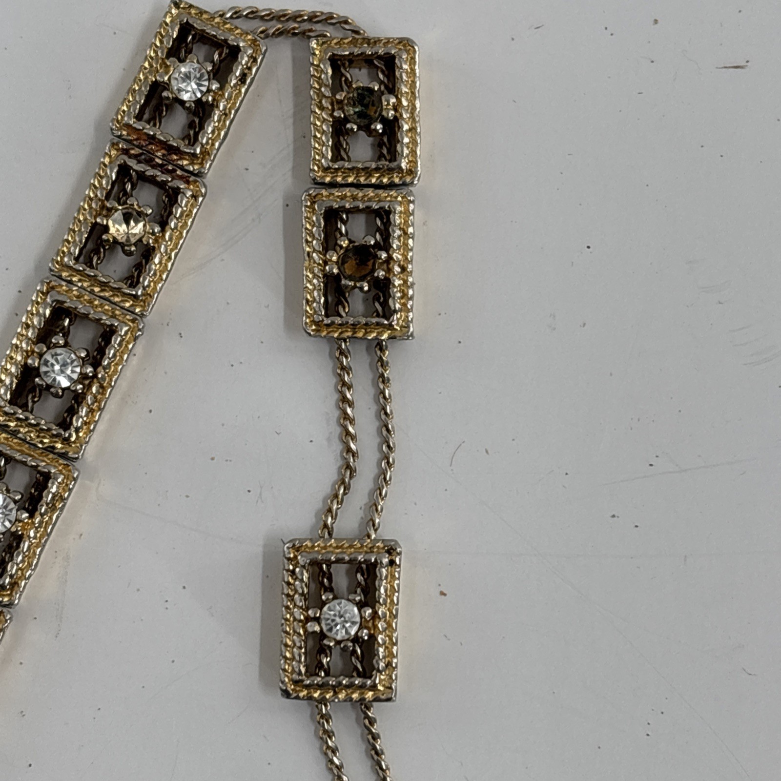 Vintage Gold Tone Victorian Slide Charm Bracelet Gold Tone Missing Rhinestones