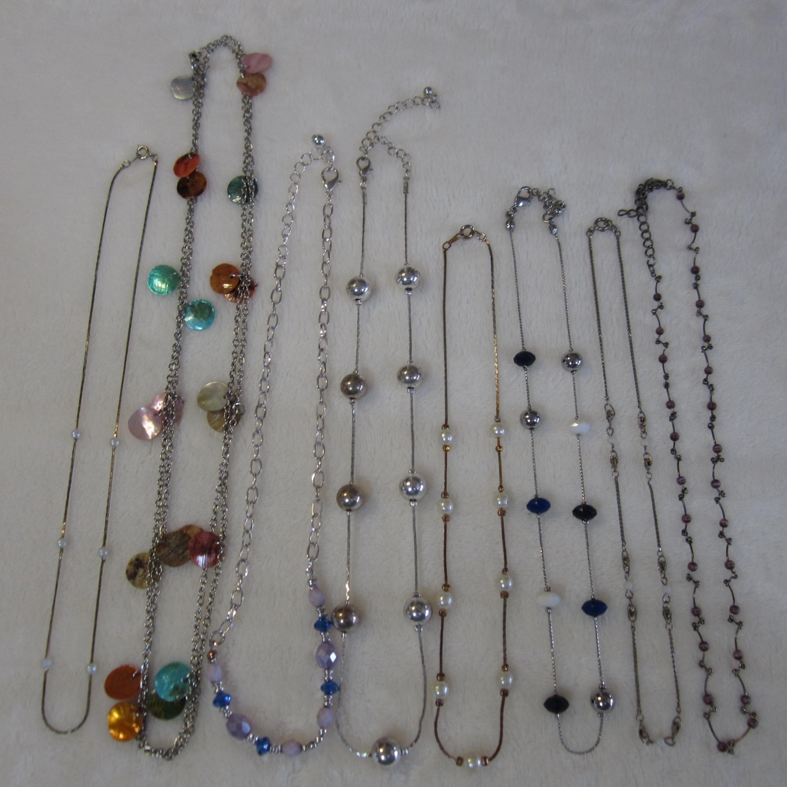 Lot of 8 Delicate Necklaces Silver/Gold Tone Crystals Shells and Beads