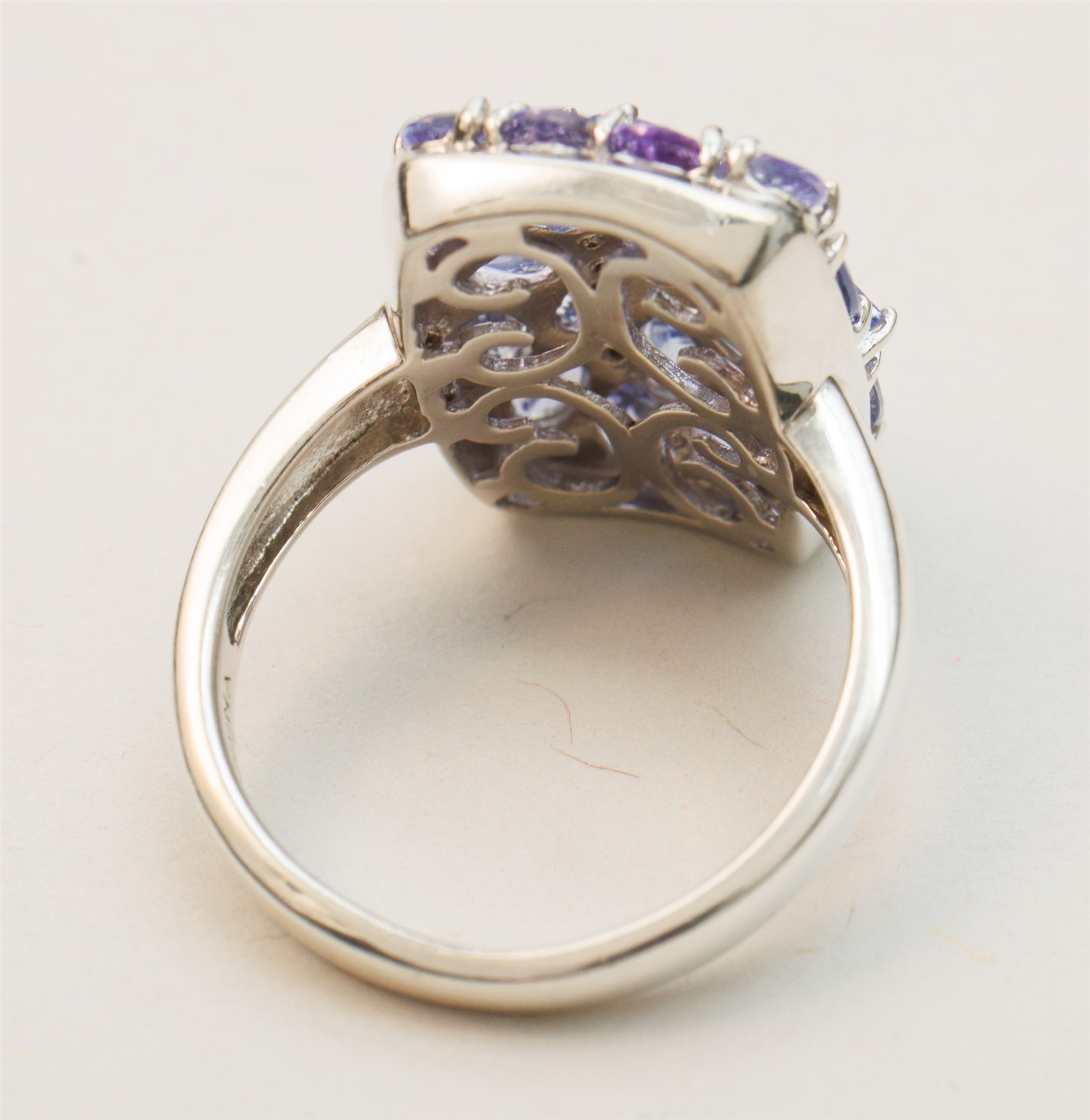 Size 8 Affinity Rectangular Tanzanite Cluster Sterling Silver Ring
