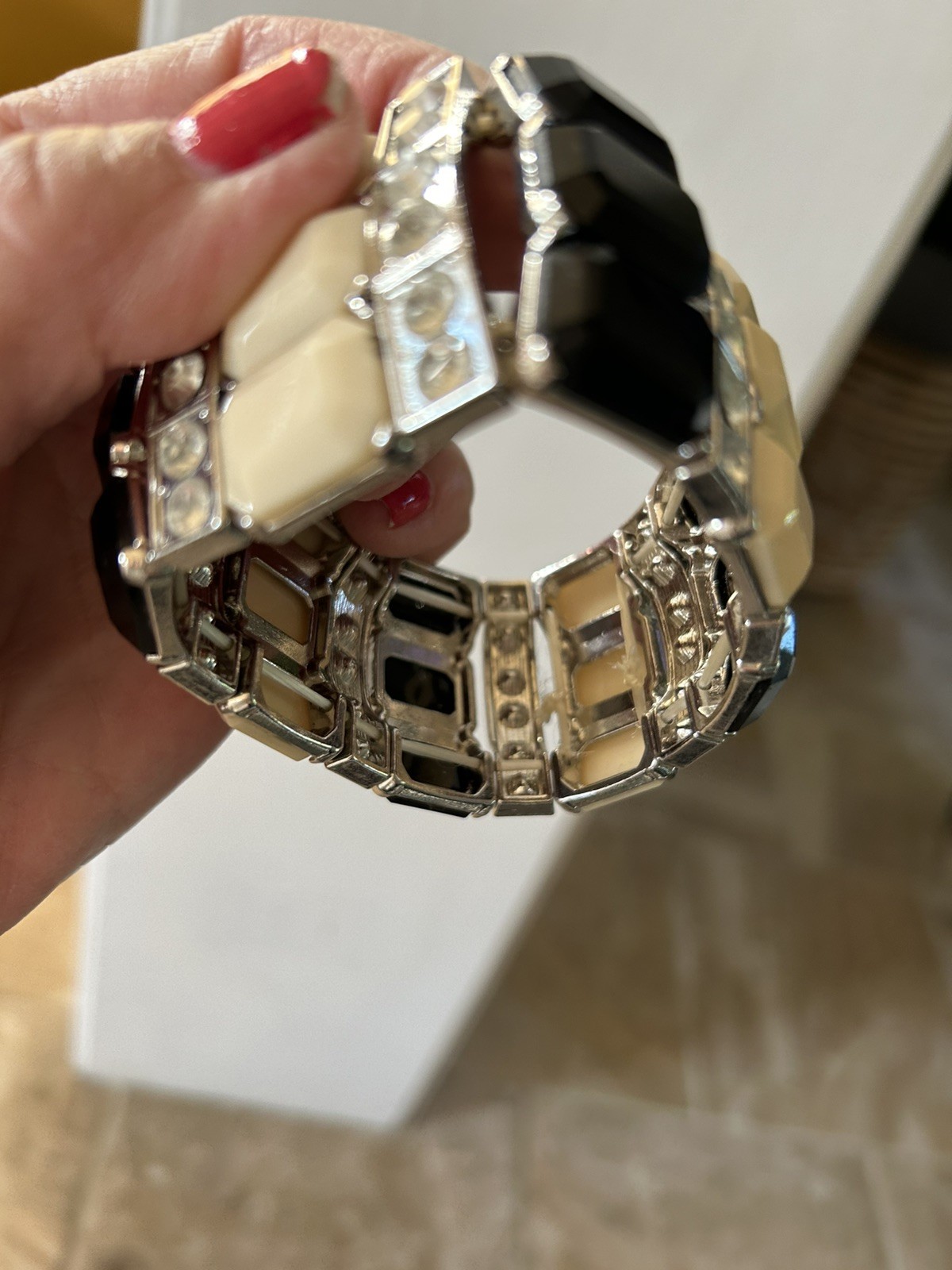 Vintage Metal Black And White Inlayed Enamel Bangles LOT OF 6 BANGLES