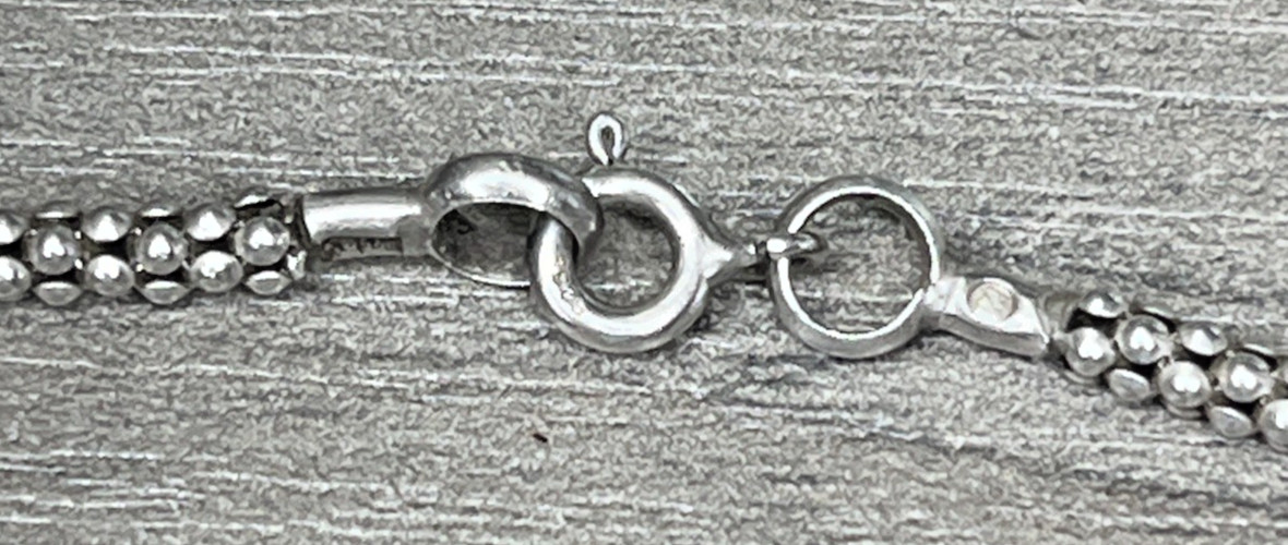 VTG Modernist Sterling 925 Popcorn Chain Necklace & Oval Openback Bezel Pendant