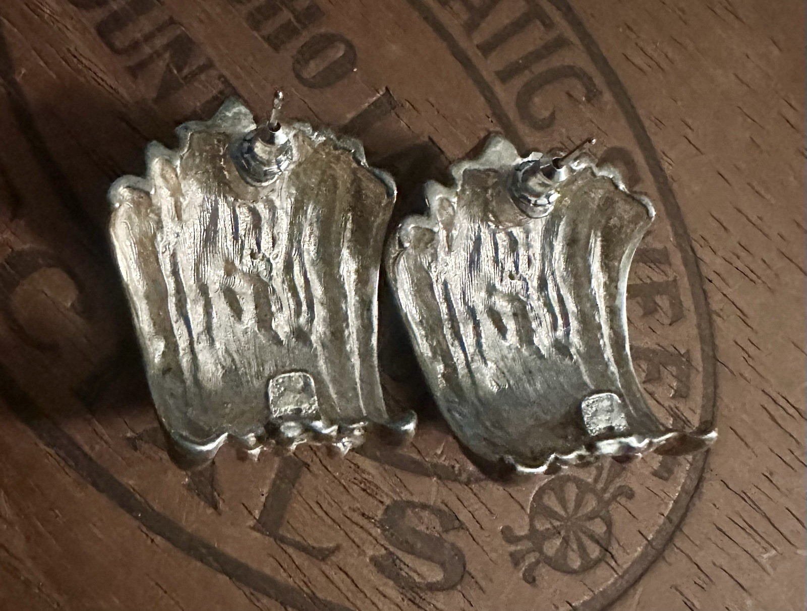 Large Vintage Modernist/Brutalist Pierced Earrings Molten Silver Half Hoop LOOK!
