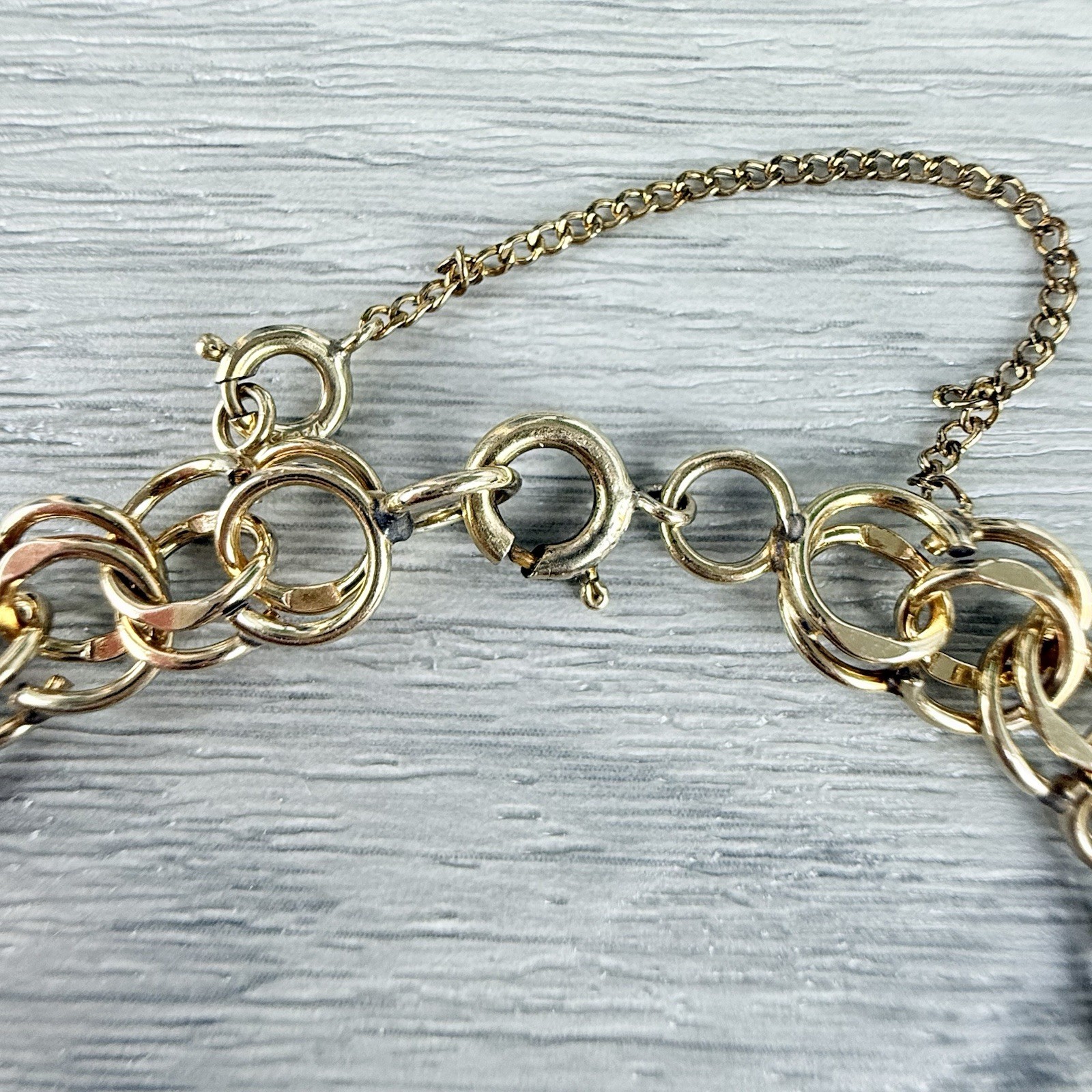 Vintage 12K Gold Filled Double Link Starter Chain Charm Bracelet Approx. 8”