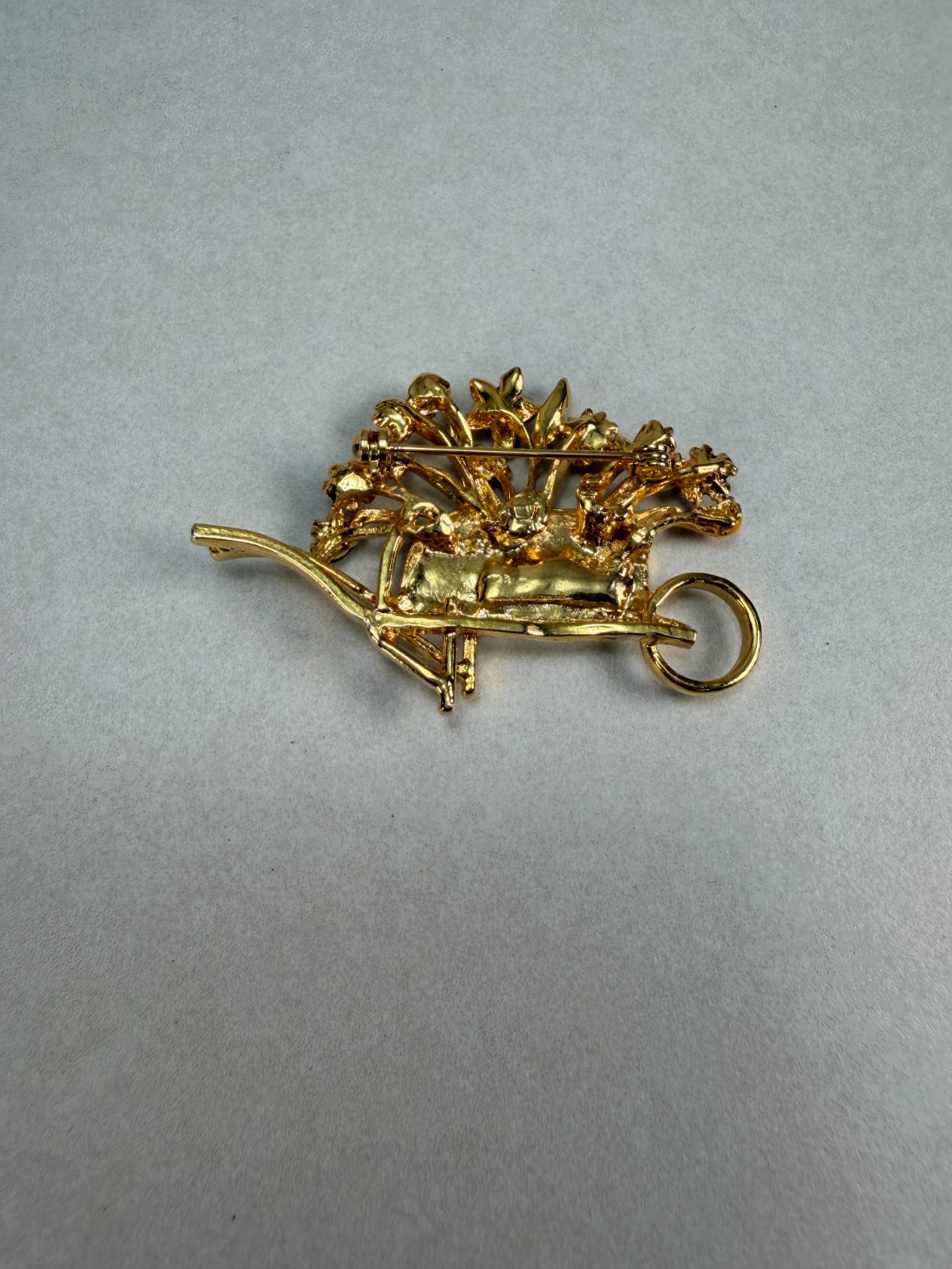 Vintage Wheelbarrow Flower Brooch Colorful Enamel Floral Garden Pin