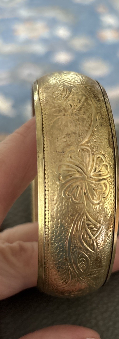 Wide Brass Chunky Bangle Vintage Floral Scrol Bracelet