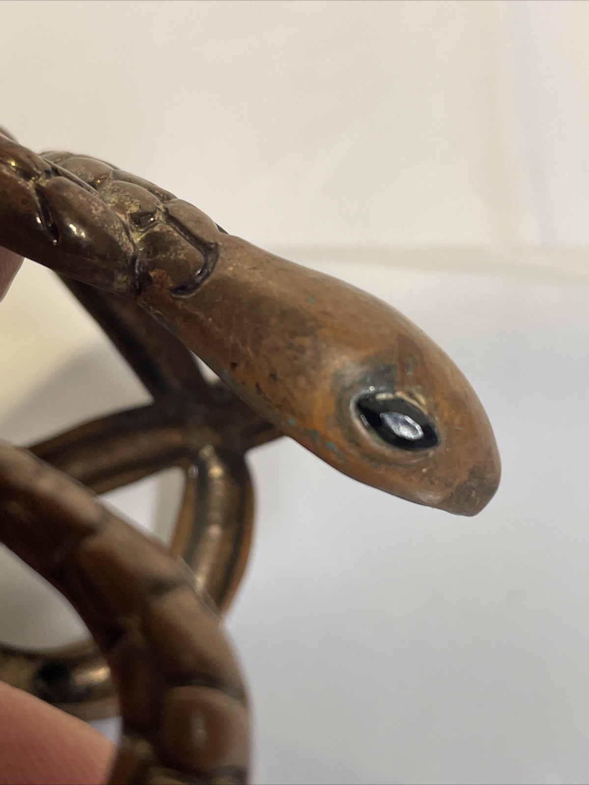 1970 – 1980 Copper Coiled Snake Biker Goth Western Hinged Bracelet Vtg Gem Eyes