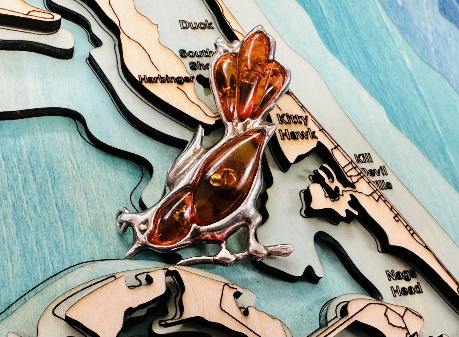 Vintage Baltic Amber Sterling Silver 925 Pendant Bird Gemstone