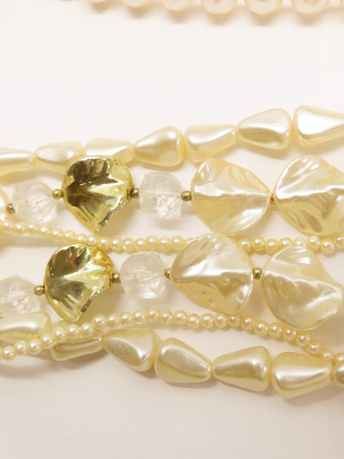 Vintage Beaded Necklace Lot Faux Pearl Ivory Gold Beaded Accents D2364