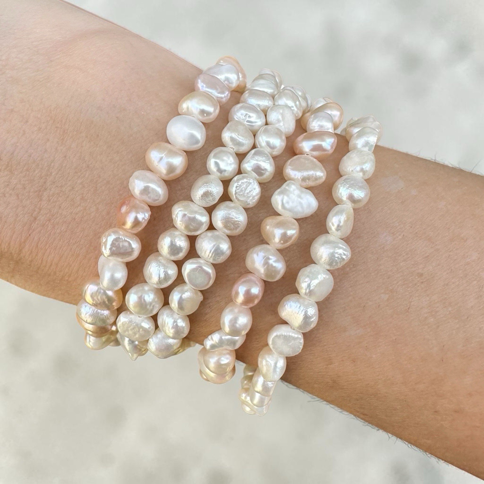 Freshwater Pearl Necklace Bracelet Set White Blush Pink Convertible Multi-strand