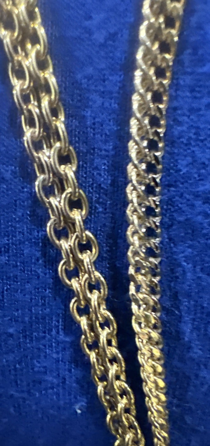 NOS Necklace Gold Plate Chain Multi Mini Chain Tassels wPink beads ornate unique