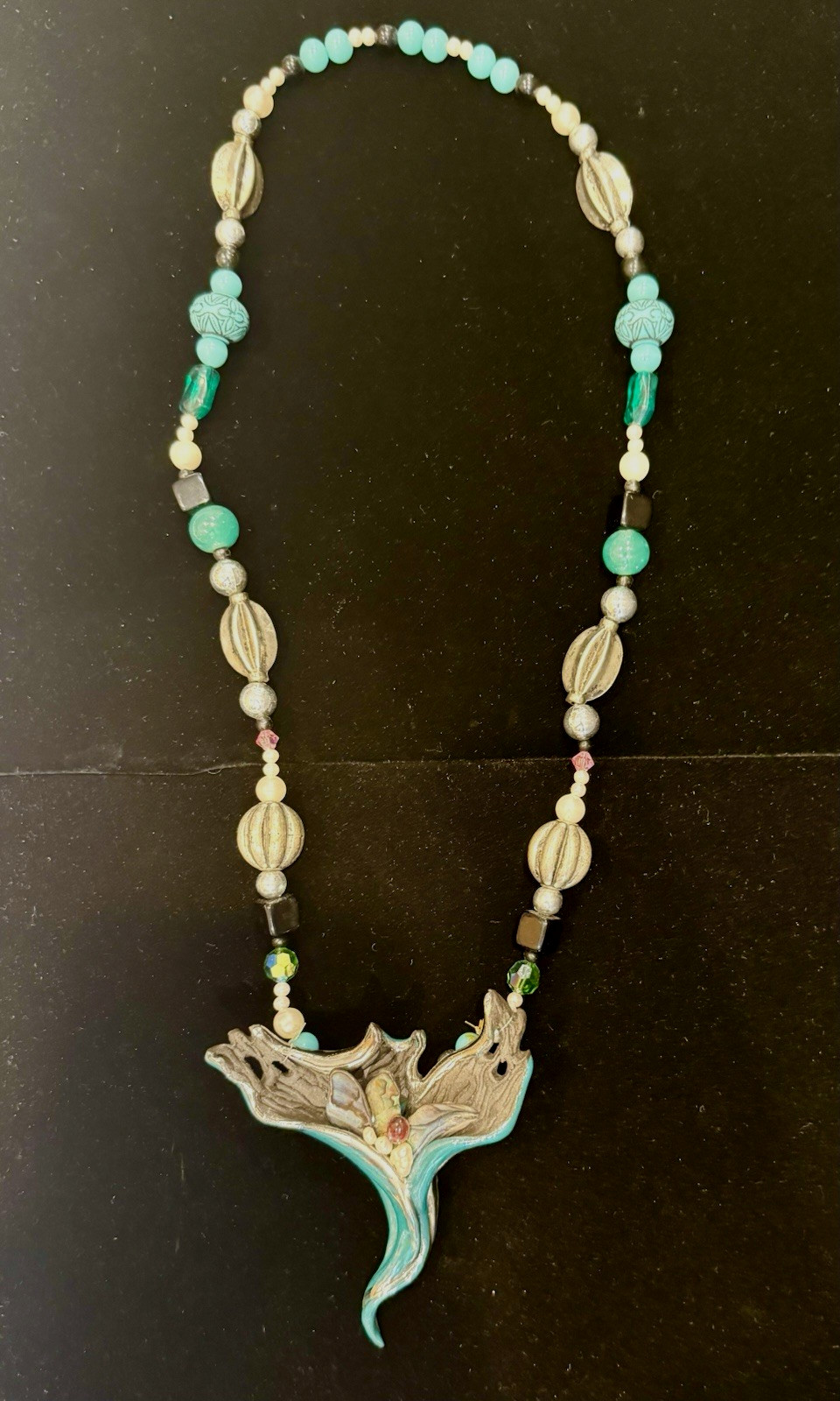 VTG Original by Mitchell Sculptural Necklace Amethyst Iridescent Turquoise OOAK
