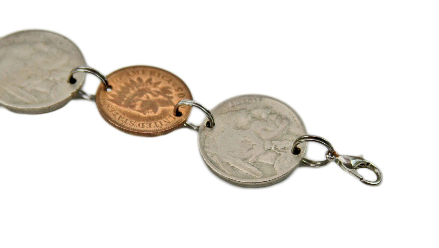 Vintage Antique 6.5″ Indian Head Penny, Buffalo Nickel Coin Jewelry Bracelet