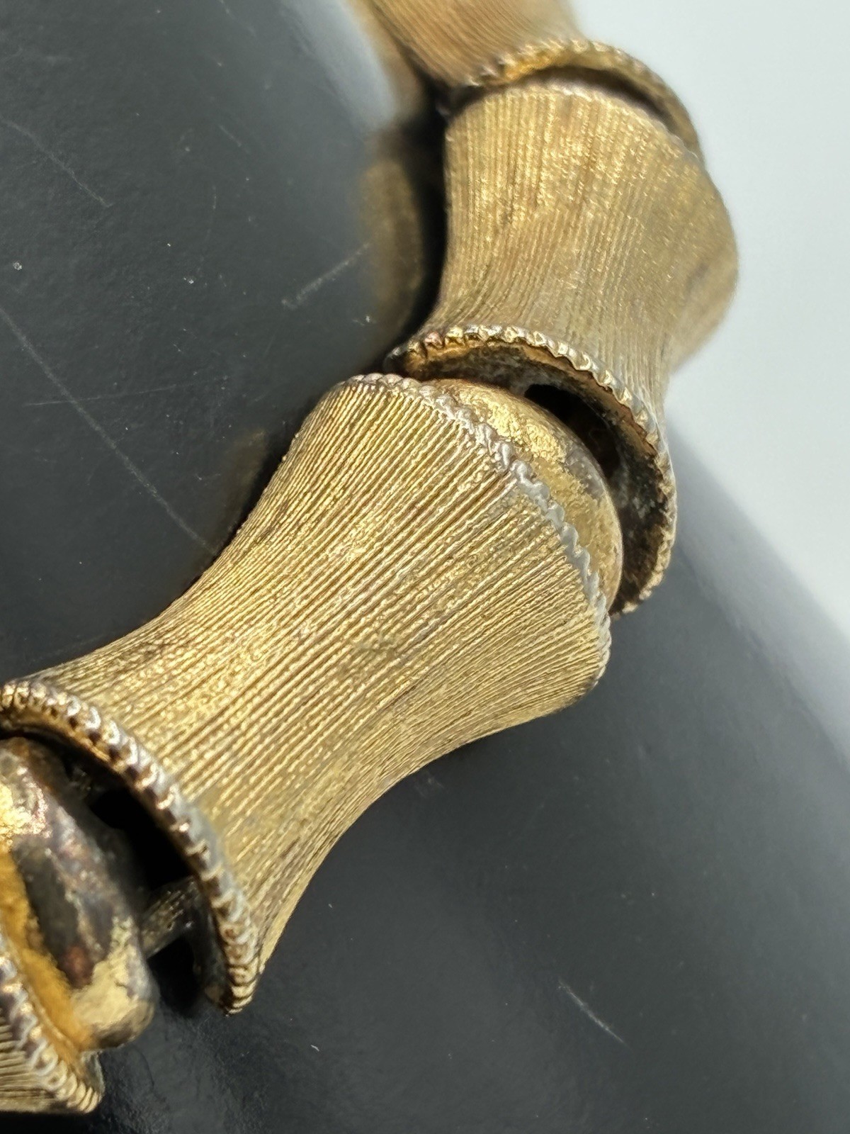 Monet Signed Vintage Gold Tone Bamboo Link Bracelet Textured 7 inch