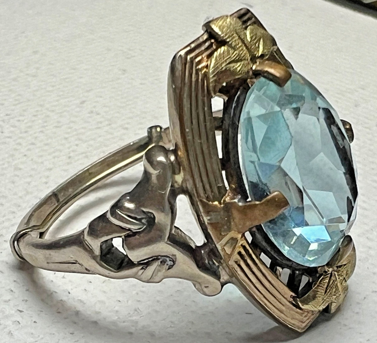Vintage Sterling Silver & 14K Gold Ring – Large Color-Shift Blue Violet Gemstone