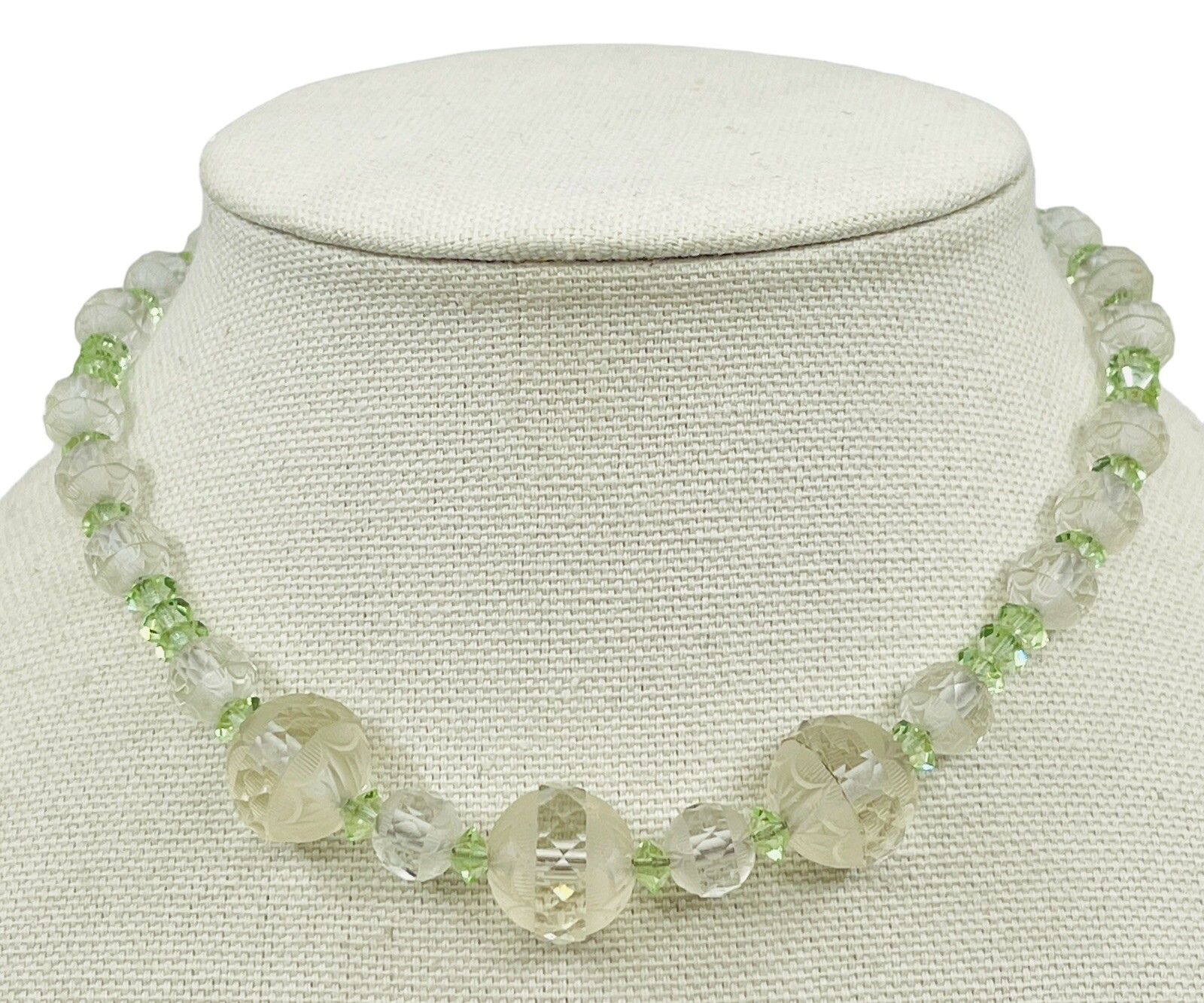 Antique Art Deco Circa 1920 Graduated Faceted Cut Czech Glass Bead Necklace 15”