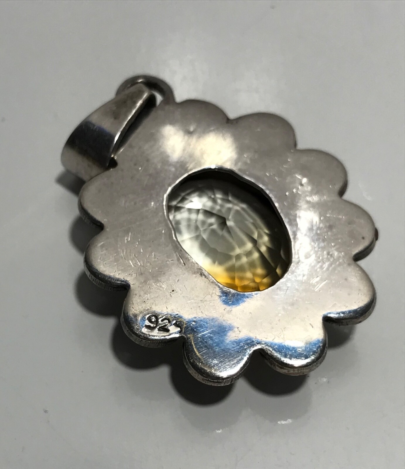 Vintage Sterling Silver 925 Lemon Quartz? Shadow Box Pendant