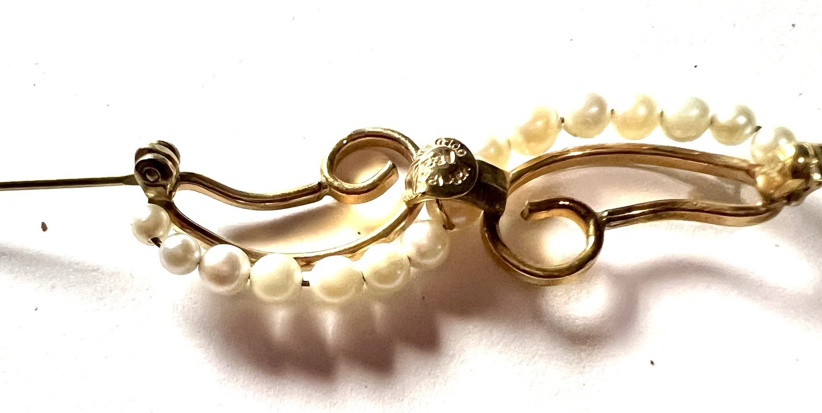 Vintage Seed Pearl Gold Filled Swirl Brooch Seed Pearl Enamel Mikimoto Style