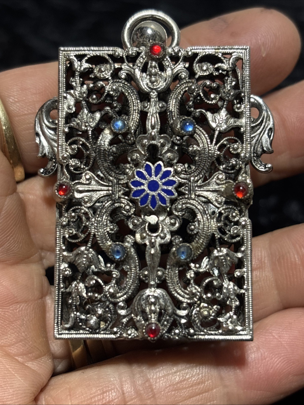Antique Silver Tone Vinaigrette Hinged Pendant Purse Rare No Chain