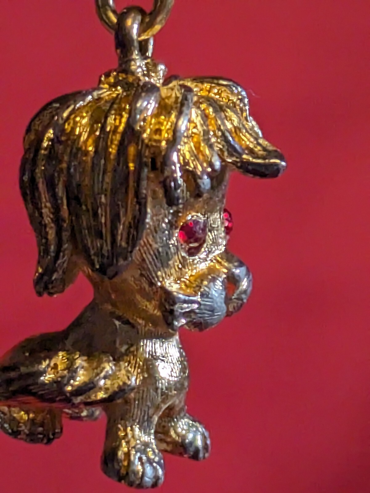 Vintage Gold Toned Lion Pendant Charm Red Rhinestones Eyes – No Chain Included