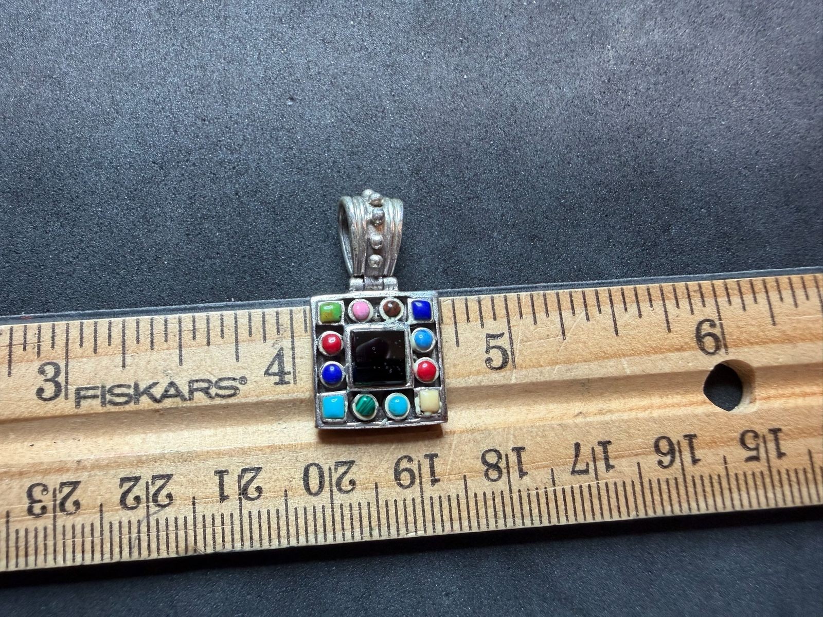 5.00g Vintage Sterling Silver 925 Multi Color Inlay Square Pendant M