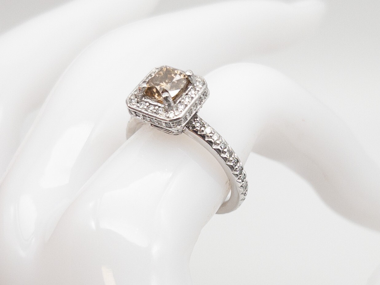 Designer $7000 2.35ct Natural Champagne Diamond 14k White Gold HALO Ring