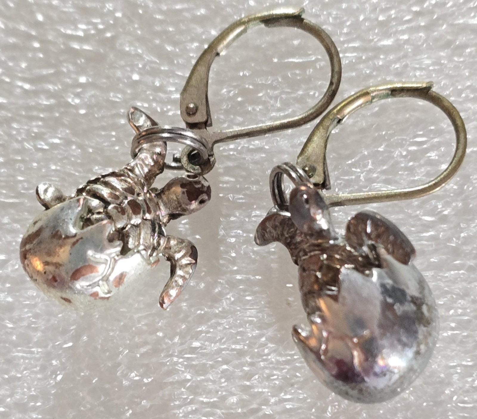 Vintage Silver Tone Figural Baby Hatching Turtles Shells Drop Pierced Earrings