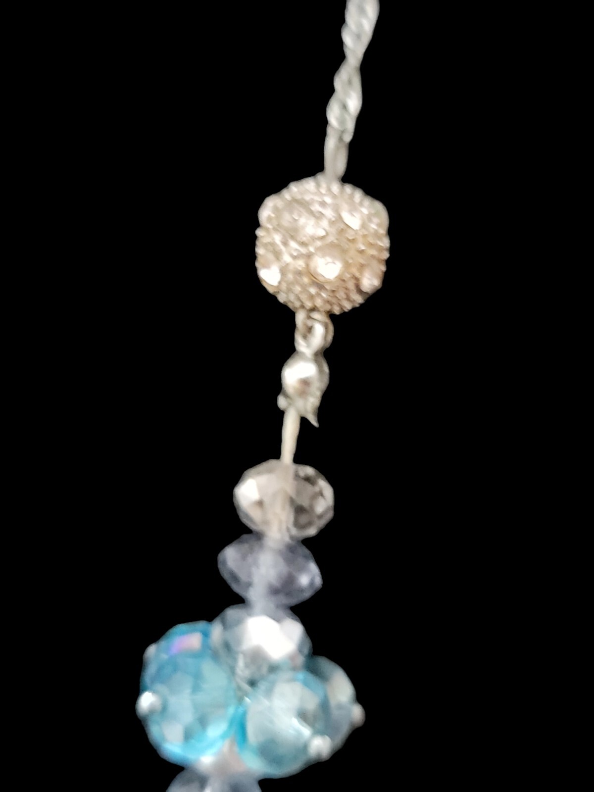 Vtg NY Chunky Clusters Blue Rhinestone Necklace 2 Studded Spheres Sparkly Glass