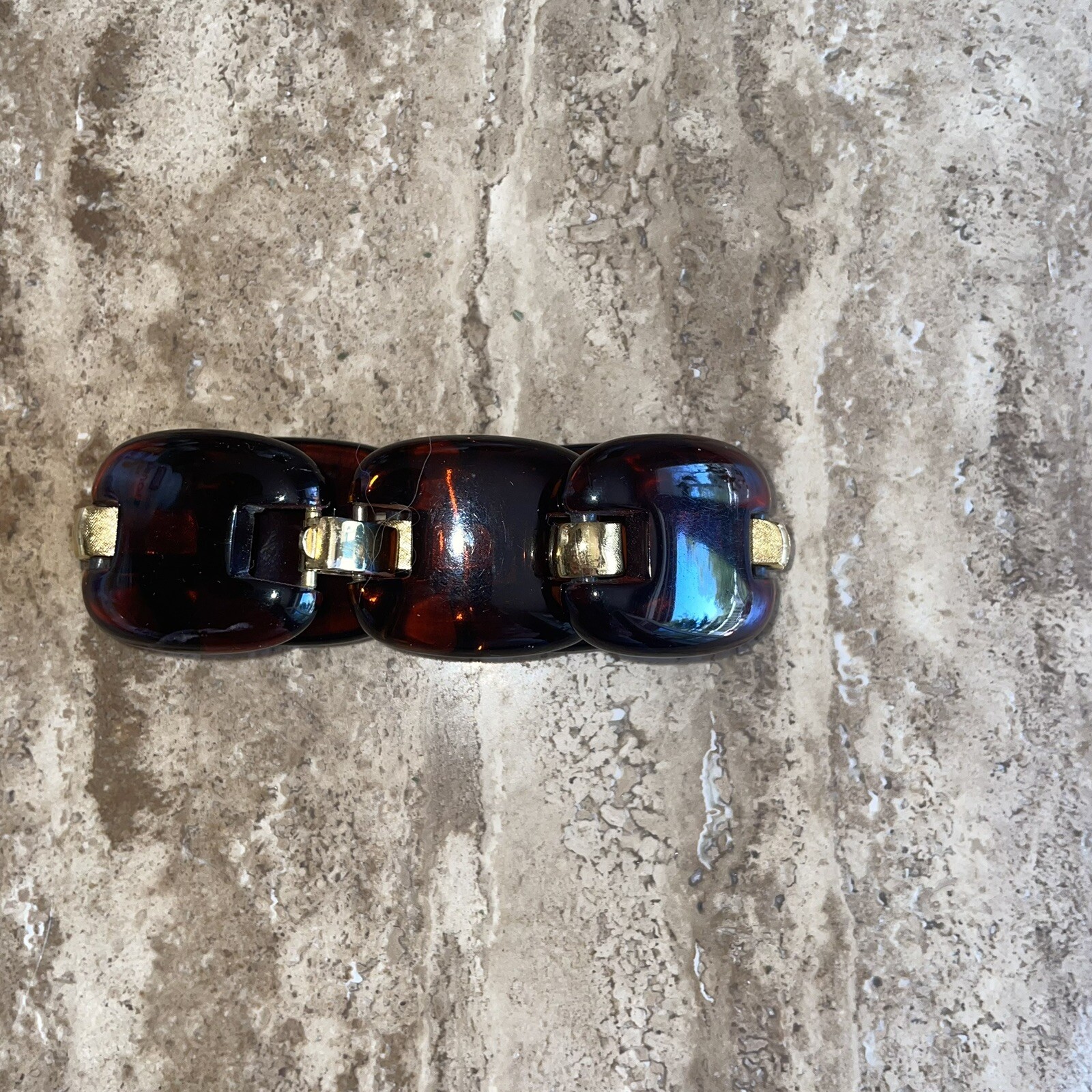 Vintage Bracelet Brown Lucite With Gold Tone Metal
