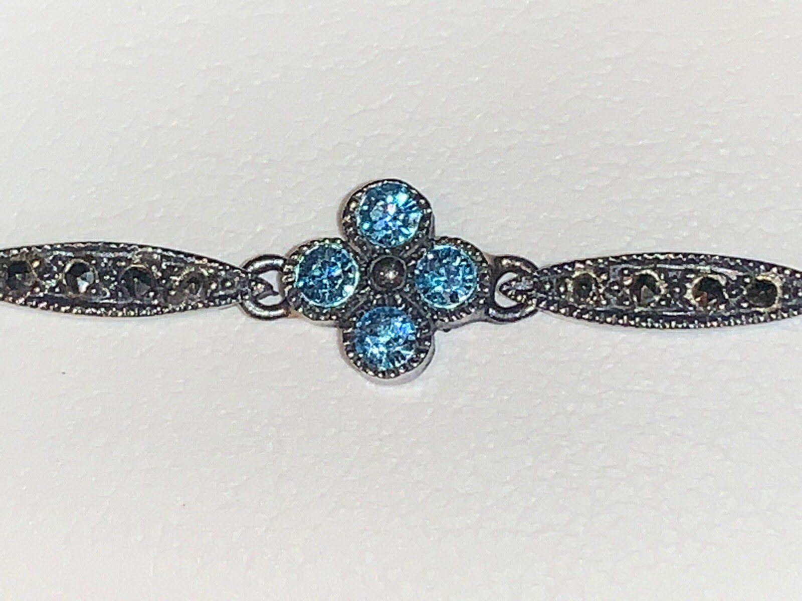 Vintage 7.5” DBJ Dee Berkeley Sterling Silver Marcasite Bracelet with Blue Gems