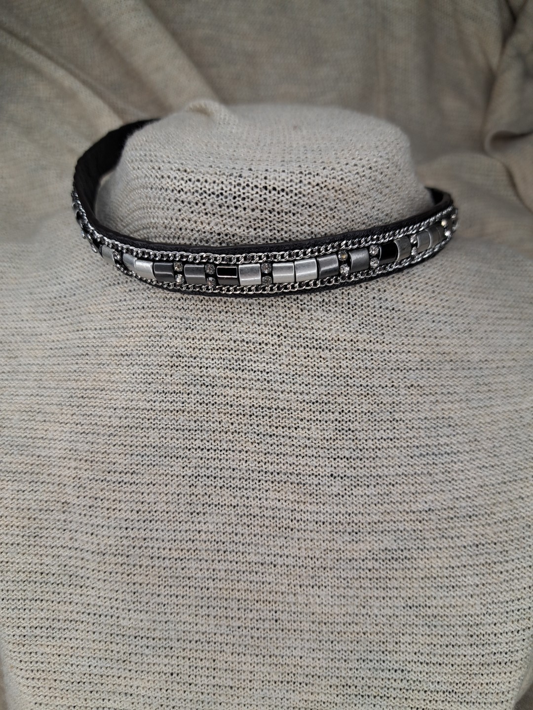 Vintage Necklace Stella And Dot Black Leather 14” Choker Necklace/ Bracelet