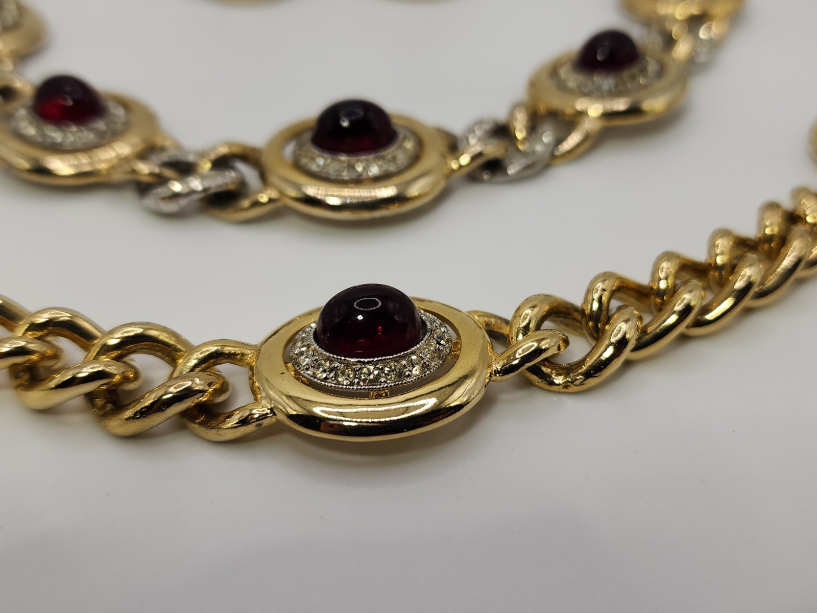 VINTAGE KENNETH LANE RARE 3 PIECE NECKLACE & EARRING SET GOLD RED CABOCHON