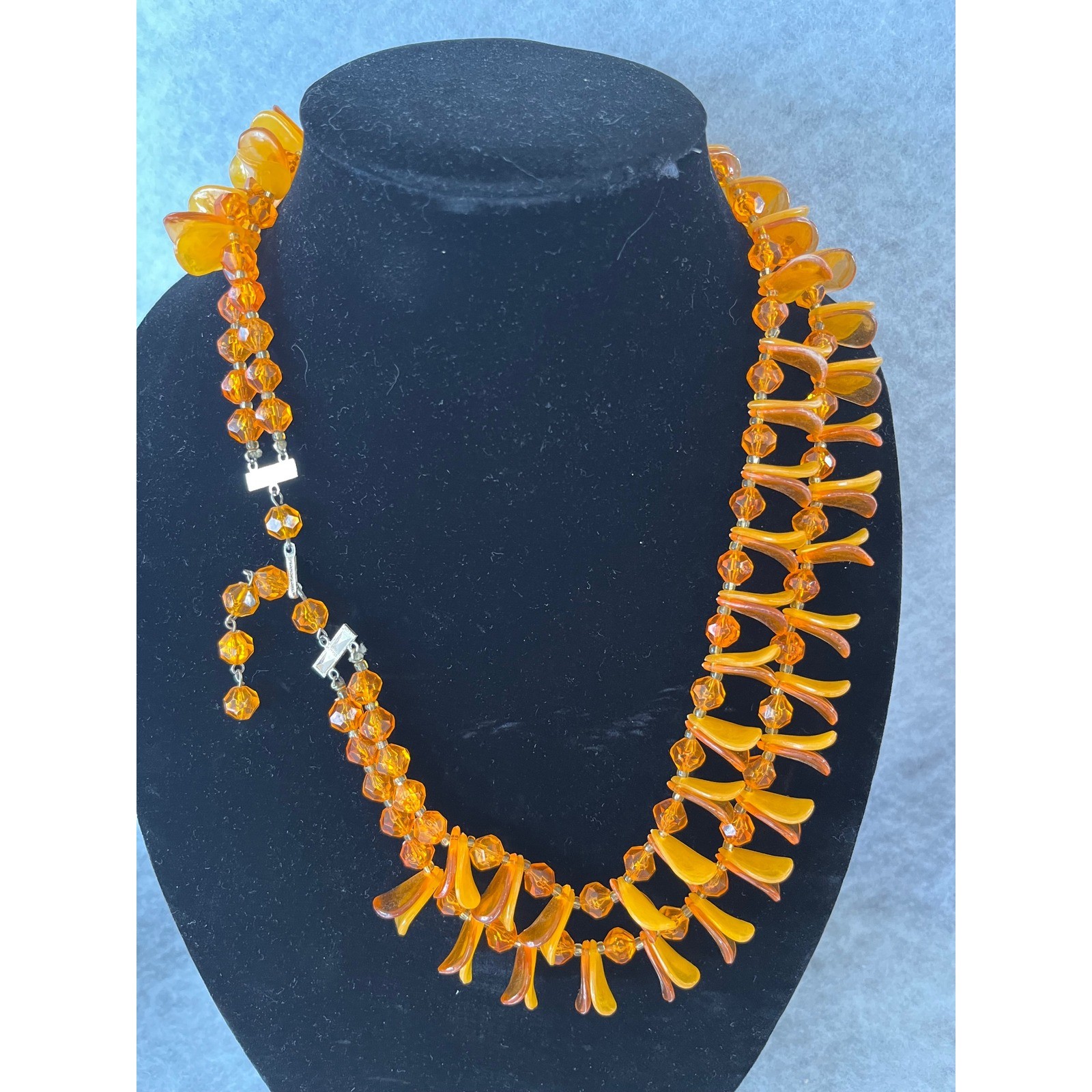 Vintage Amber Color Bead Necklace Costume Jewelry Double Strand 20 Inches