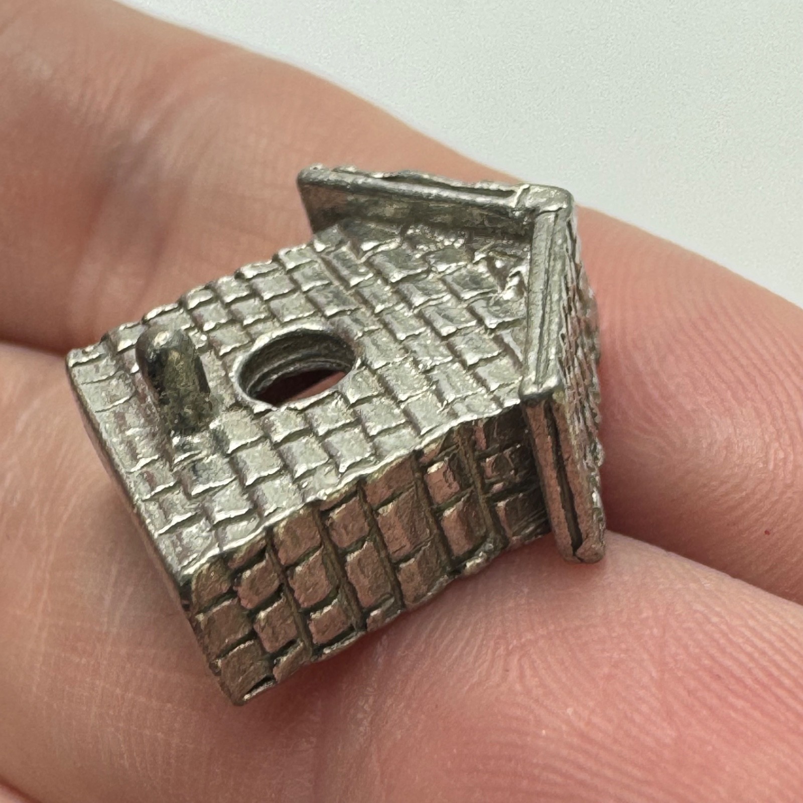 Vintage Clift Pewter Birdhouse Cottage Brick Texture Rustic Garden Lapel Pin