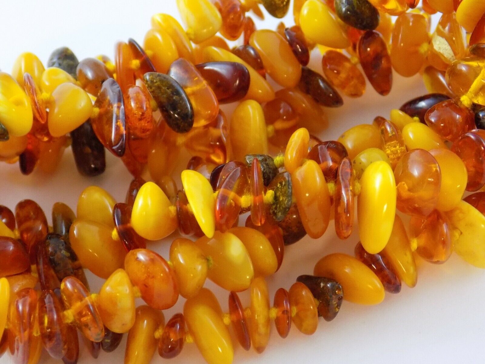Vintage Varied Amber Bead Strand Necklace Hand Knotted Orange Yellow No Clasp