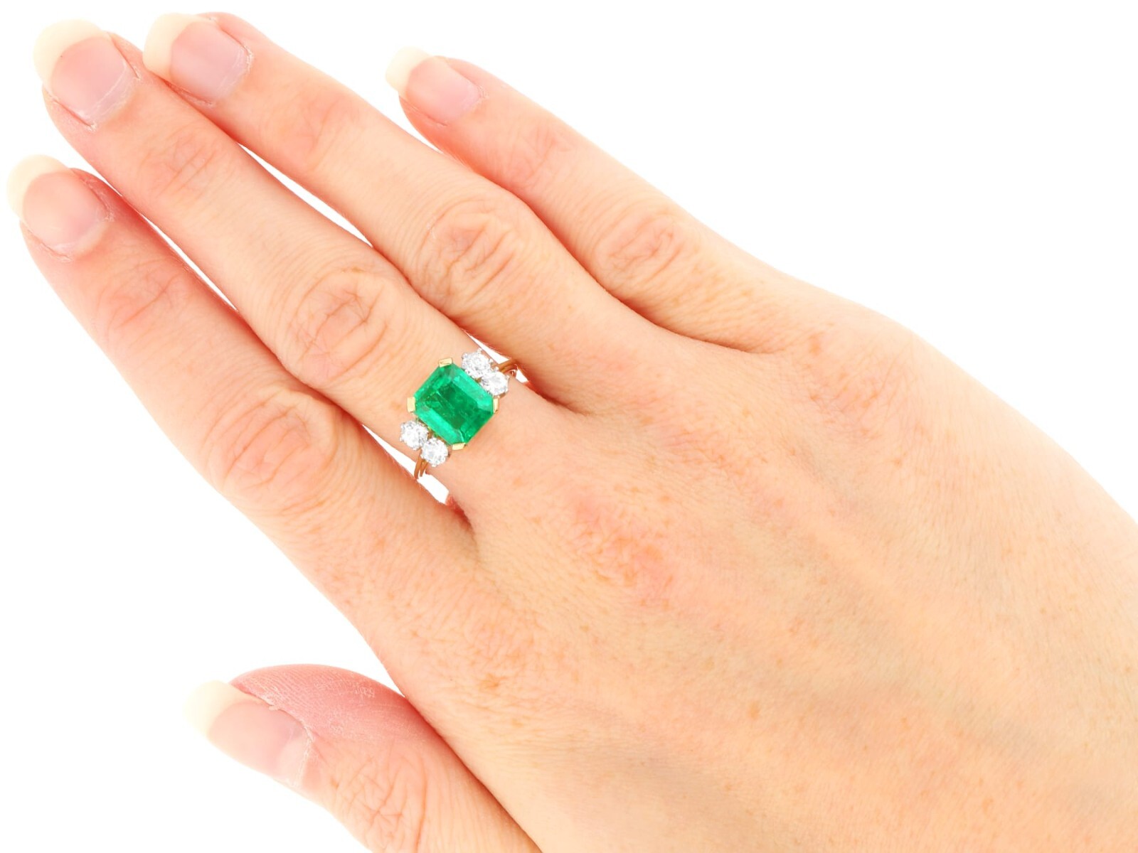 Antique 2.21Ct Emerald and 0.60Ct Diamond, 18k Yellow Gold Ring Circa 1935