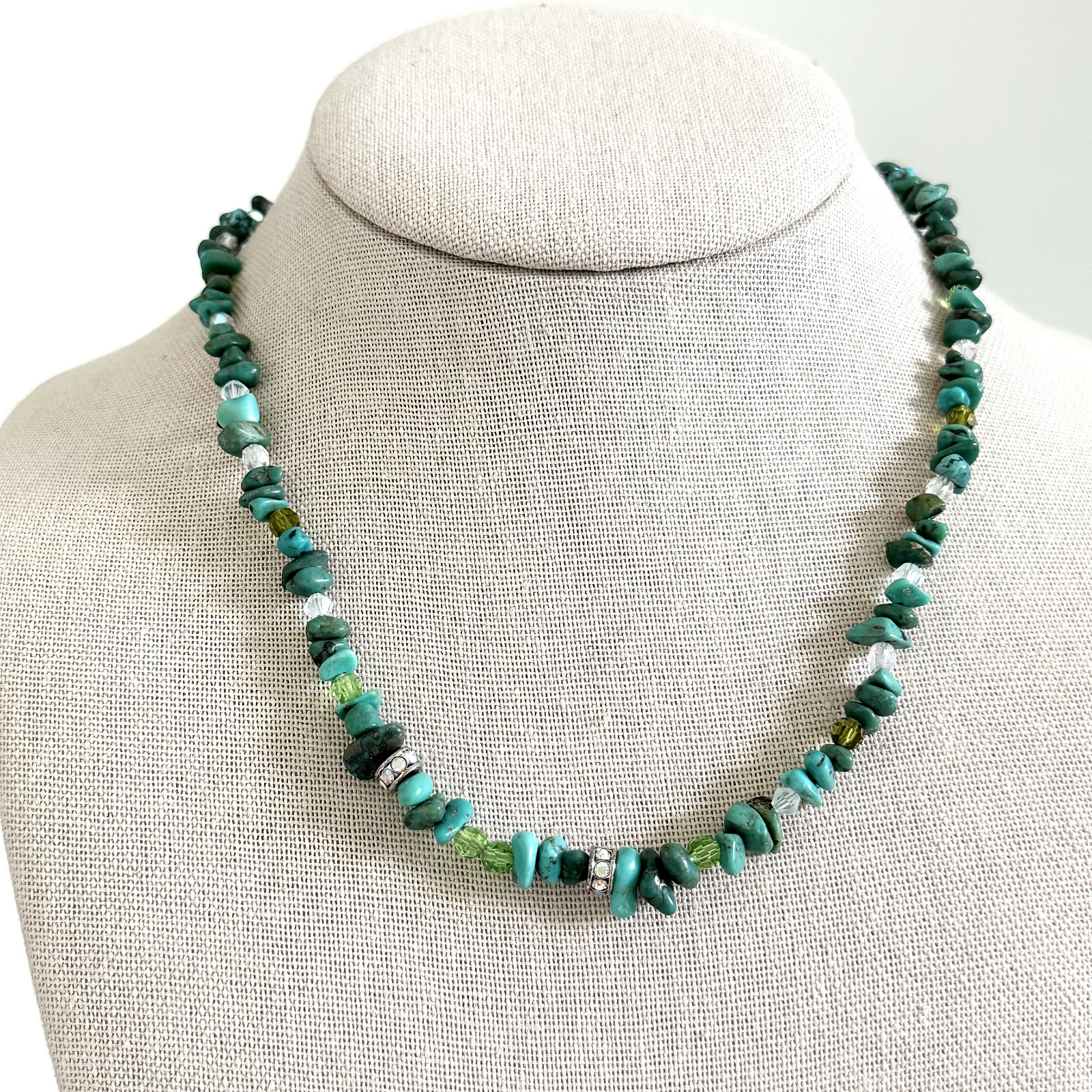 Vintage Kirks Folly Turquoise AB Crystal Beaded Ladies Strand Necklace