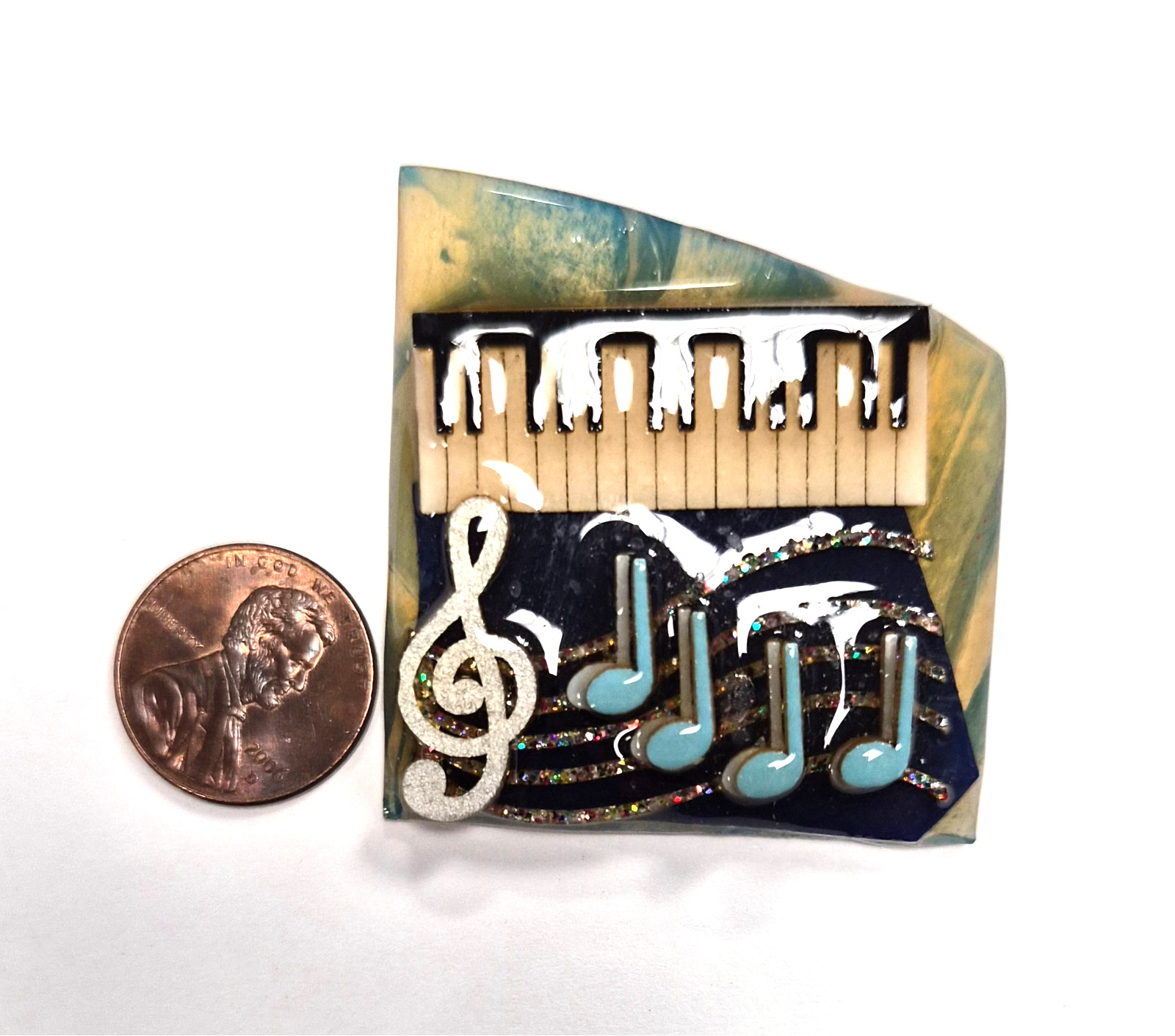 Vintage Music Pins by Lucinda Piano Clef & Blue Eighth Notes Pin / Brooch