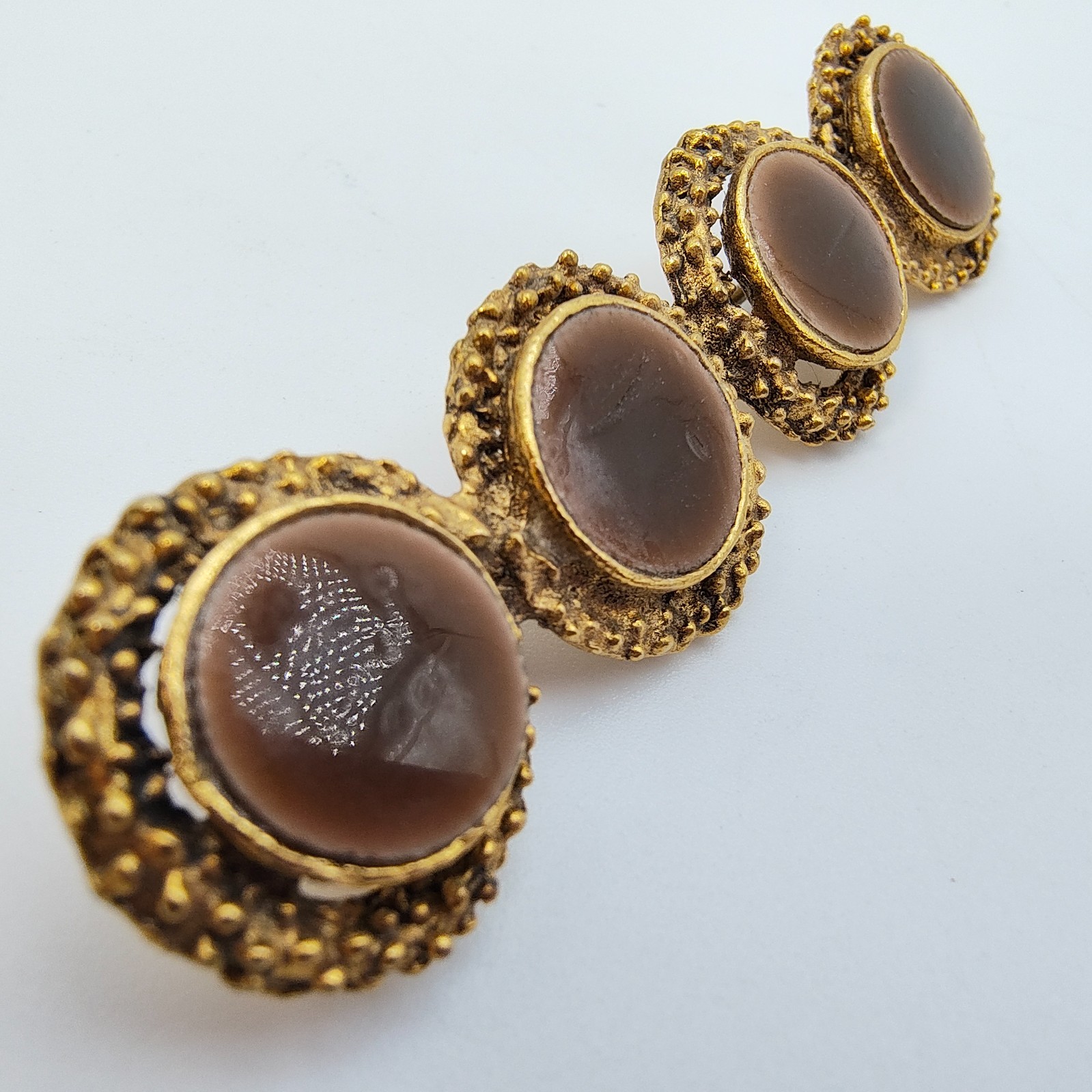 Vintage Byzantine Style Bar Brooch Gold Tone Brown Victorian Revival Style