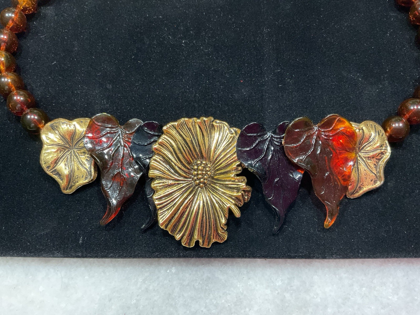 Vintage Celluloid Leaves And Flower Fall Colors Necklace