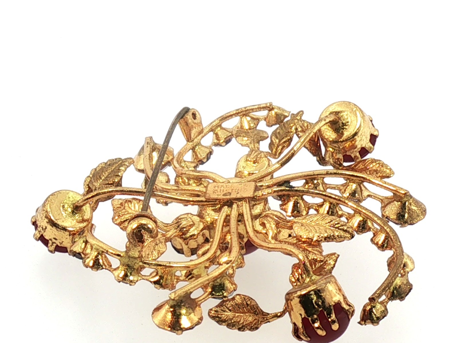 Vintage 1950s Austrian Red Cabochon Brooch — Layered Floral Spray