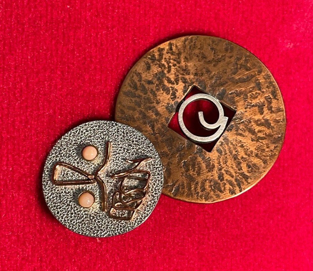 Lot of 2 Vintage Mid-Century Modernist Artisan Brooches – Includes “NERD”