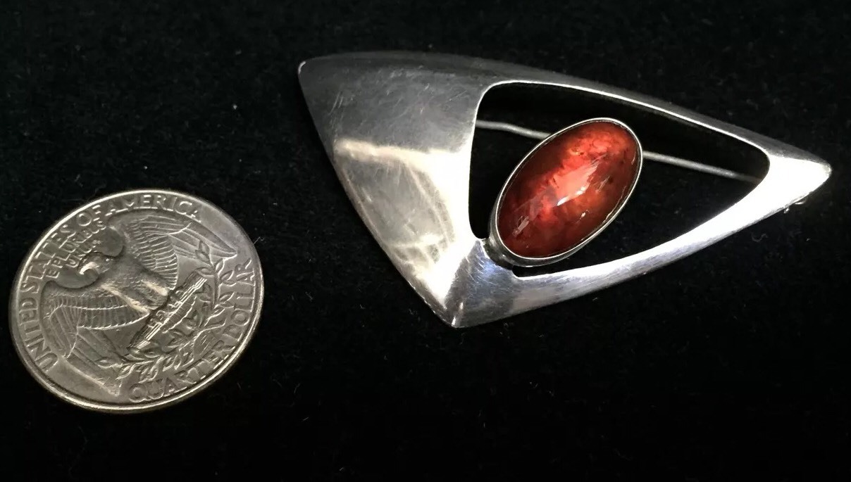 Vintage NIELS ERIK FROM Denmark Sterling Star Trek Amber Pin Brooch (RF227)