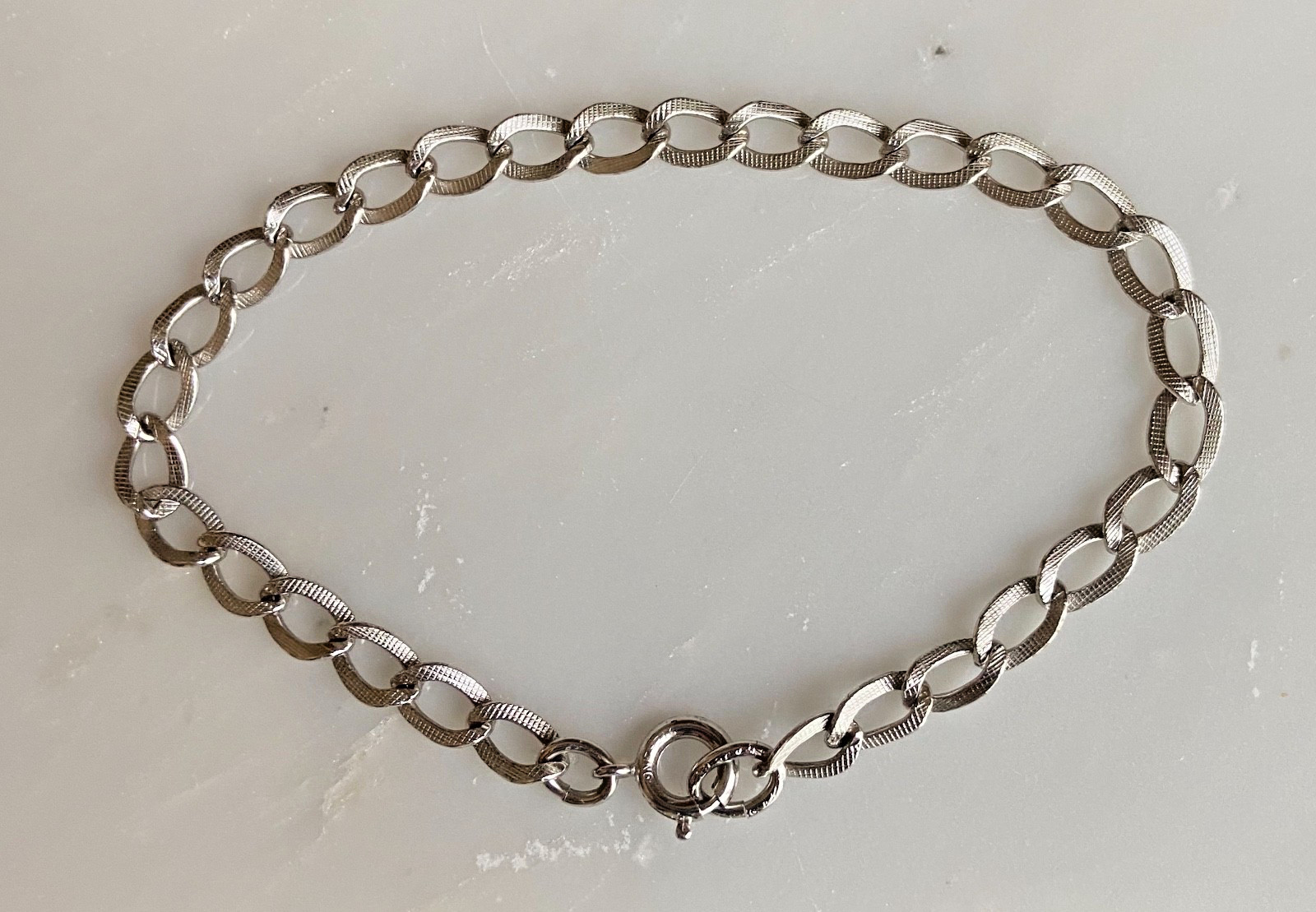 Vintage Sterling Silver ETCHED OVAL LINK Starter Charm Bracelet 7 1/4 inches