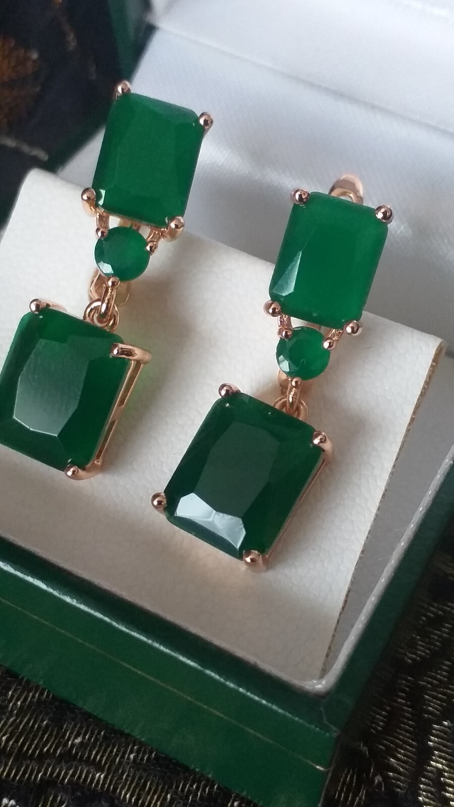 Vintage 1990-s 14 Ct Rolled Gold Emerald Earrings-Hallmarked 585 RG