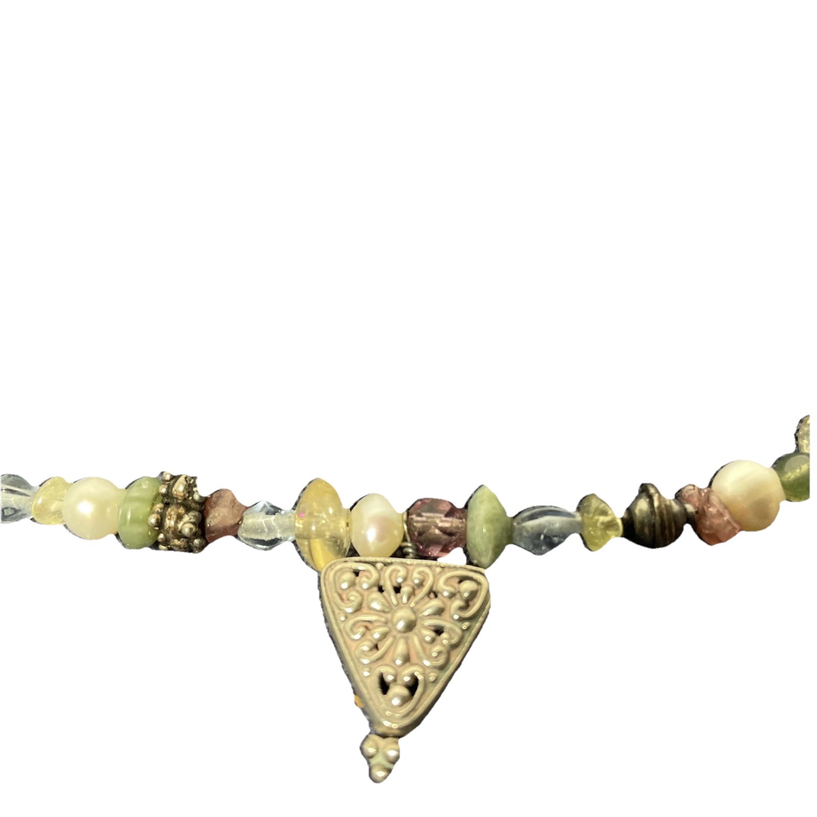 Sterling Silver Pastel Colors & Silver Bead Necklace Southwest 925 16.5″ Long