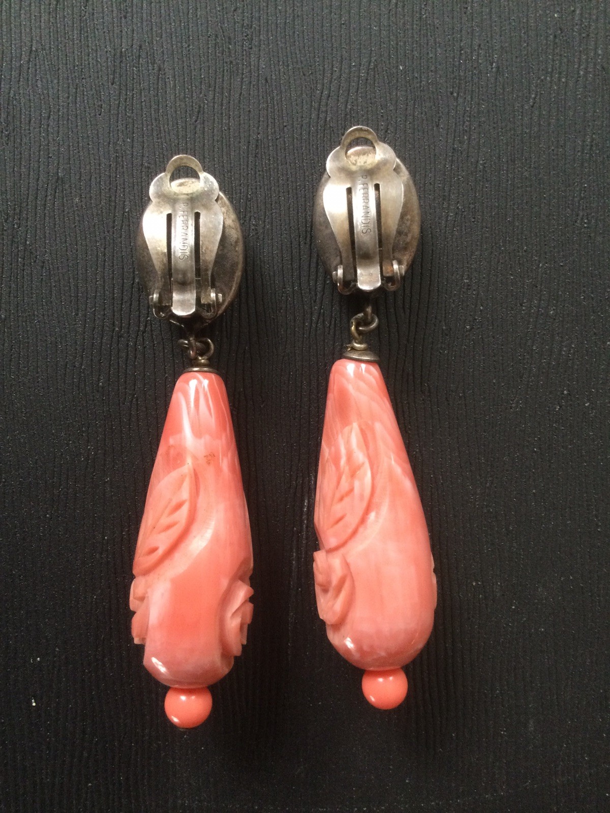 PHILLIPE FERRANDIS Paris Coral &Cabochon Drop Earrings